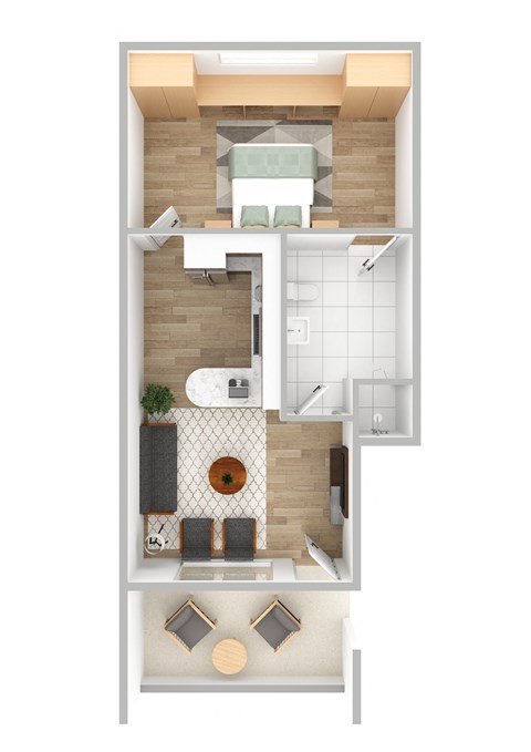 Floor plan for 1 bed, 1 bath, 485 sqft